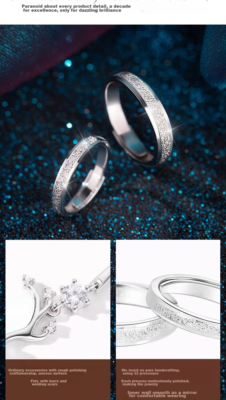 MANHE S925 Silver Ring, Couple Rings, One Pair of Engagement Diamond Rings, Open-End Style for Women And Men, End-Ring, Valentine's Day Gift 7
