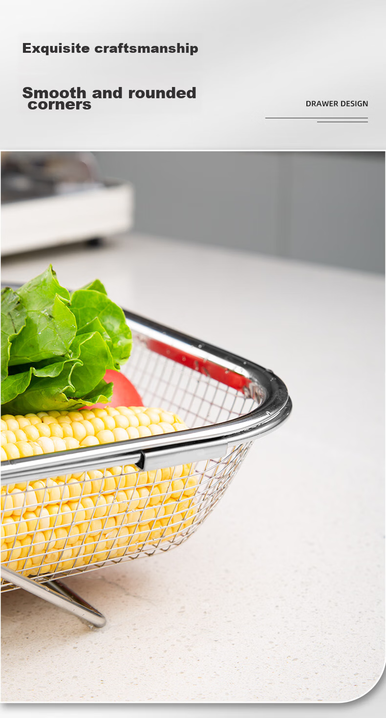 Newair Stainless Steel Draining Basket, Sink Drainer Rack, Extendable Dish Rack, Dishwashing Sink Fruit And Vegetable Washing Basket, Storage Rack 9