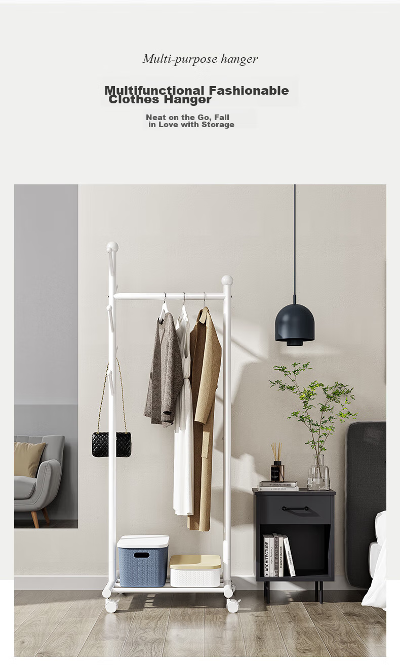 Yicainianhua Floor-Standing Clothes Drying Rack, Indoor Bedroom Simple Drying Pole, Coat And Hat Stand, Thickened Steel Pipe Drying Rack, 2166 2