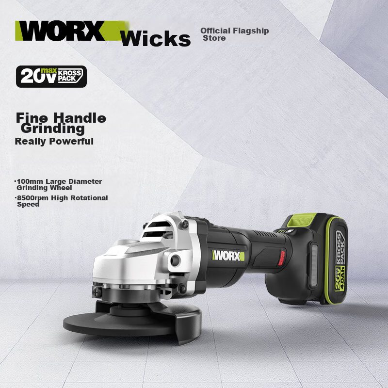 WORX 20V Brushless Lithium-Ion Angle Grinder WU805 (4.0 Dual Battery), Rechargeable Electric Grinding And Cutting Machine, Hand Grinder