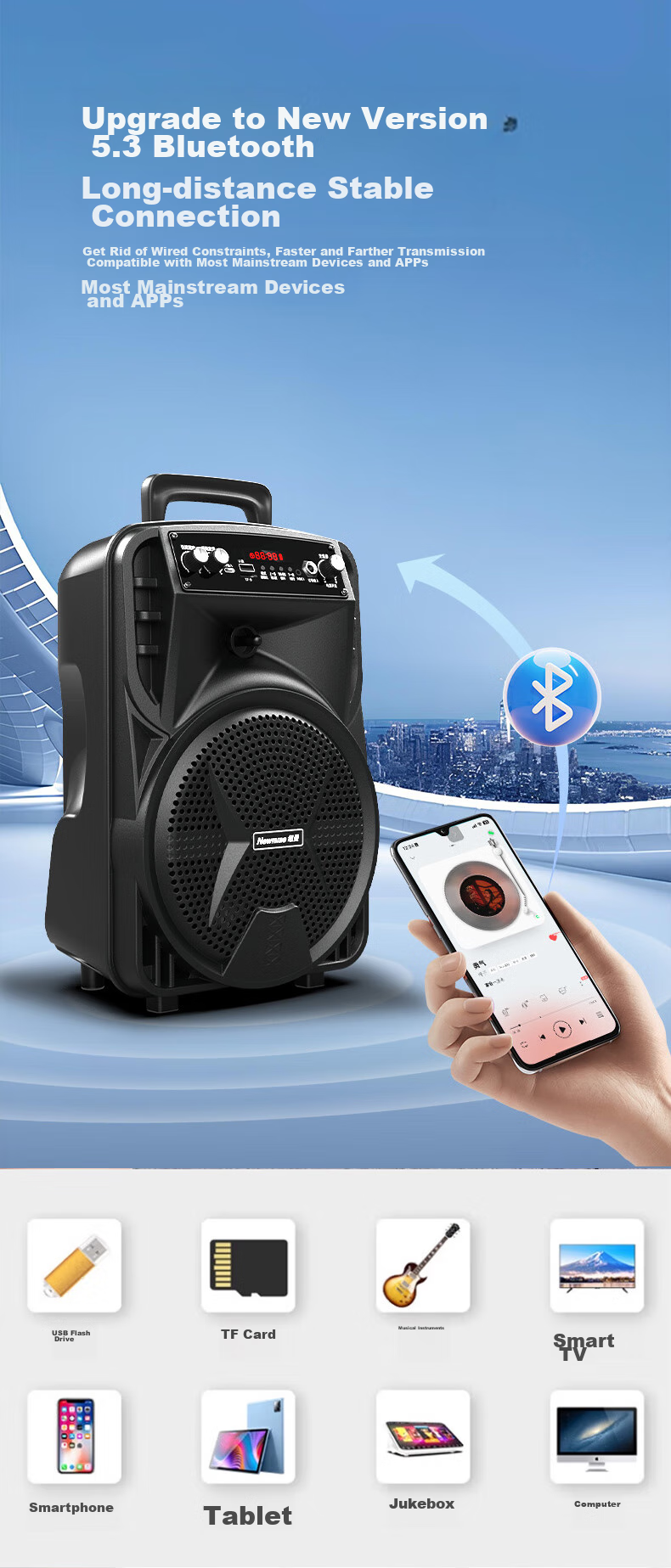 Newmine N557 Square Dance Speaker Outdoor High Power Portable Trolley Loud KTV HiFi High-Quality Bass Elderly Gift 6