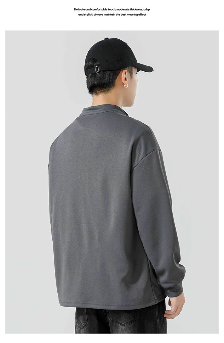 Dingfengbaoluo American Streetwear Men's Long Sleeve T-Shirt Spring Summer Crewneck Sweatshirt Loose Casual Base Shirt MT41 Black XL 12