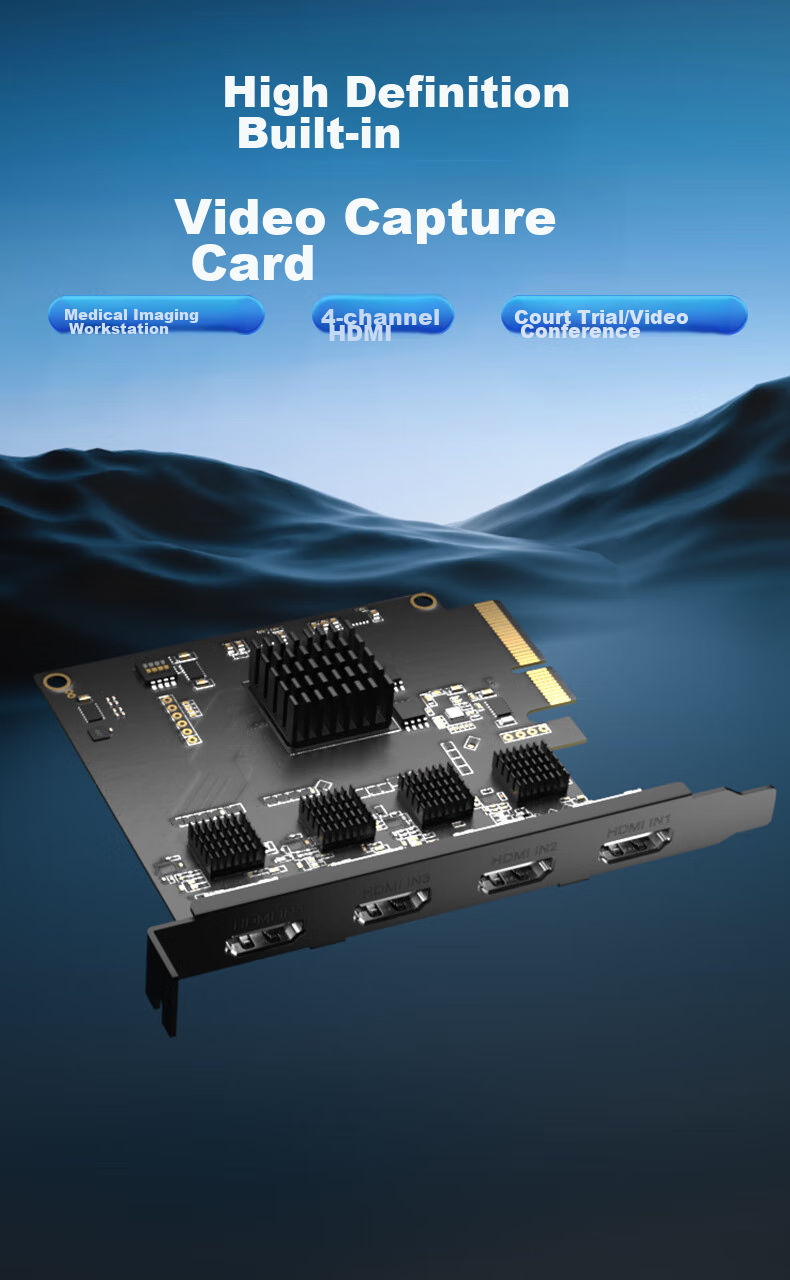 Acasis 4-Channel HDMI Built-In PCIe Capture Card Compatible with Cameras, DSLR, Mirrorless Cameras, VMIX Video Live Streaming, Conference, Online Teaching, Director, Multi-Channel Recording Card AC-4HDMI 1