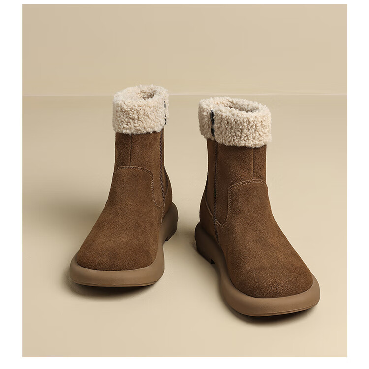 ZHR Snow Boots for Women, 2025 New Winter Style, Fleece-Lined Thick Women's Boots, Sheepskin Flat Ankle Boots for Women, EH97A Brown Size 40 22