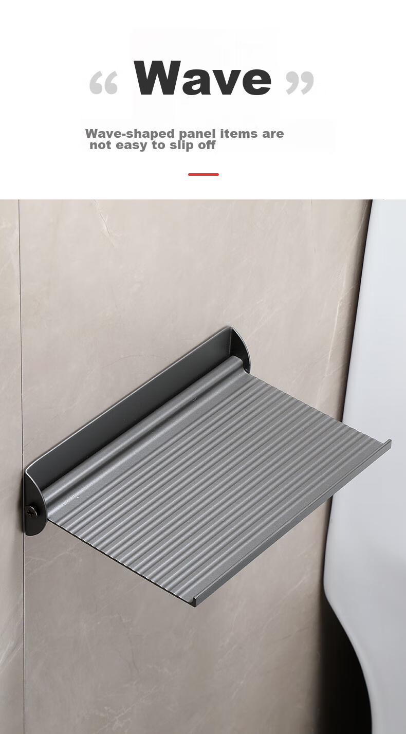 Huxiansen Space Aluminum Bathroom Storage Rack, Foldable, No Drilling Required, Phone Holder, Bathroom Gunmetal Gray, Dorm Bedside, Nail-Free Installatio 1