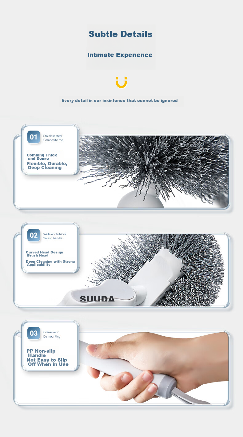 Sulida Household Toilet Brush, No Dead Angle Cleaning, Wall-Mounted Long Handle Bathroom Cleaning Tool 1