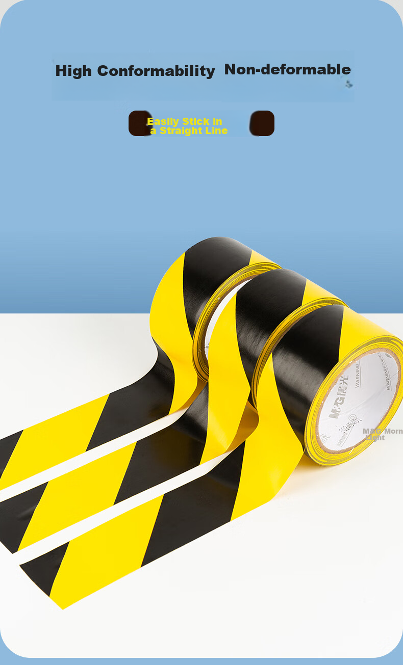 M&G Yellow And Black Safety Warning Tape, 48*20y, Single Roll, Zebra Crossing Factory Warehouse Tape, Safety Positioning Marking Sticker, Eye-Catching Typhoon Windproof Window Reinforcement, AJD95749 5