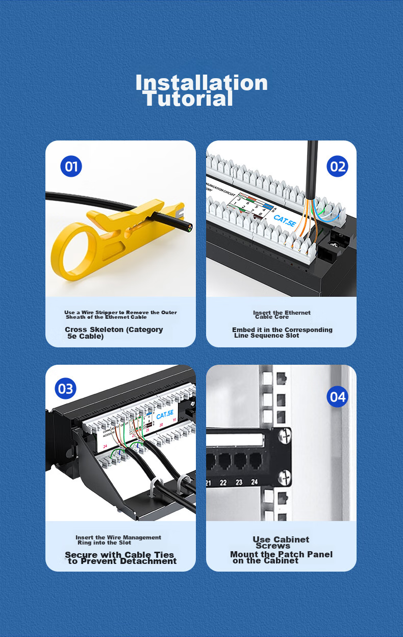 BIAZE CAT5e 24-Port Patch Panel, Unshielded CAT5e Network Cable Management Rack, Gold-Plated 1U Rack-Mounted Cabinet for Engineering Network Patch Cords And Cable Management Trough TT82 13