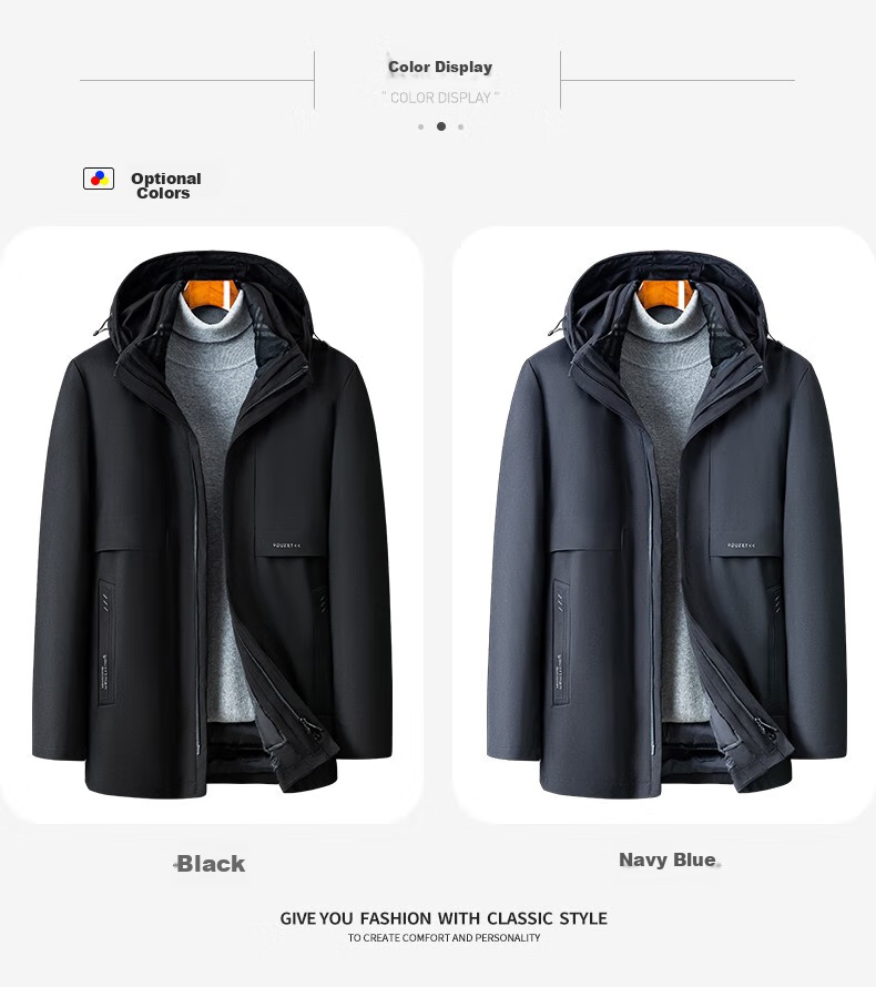 SHANSHAN Detachable Inner Lining Three-In down Jacket for Men, Goose Down Mid-Length Thick Warm Dad Coat Outerwear Men's 2XL 19
