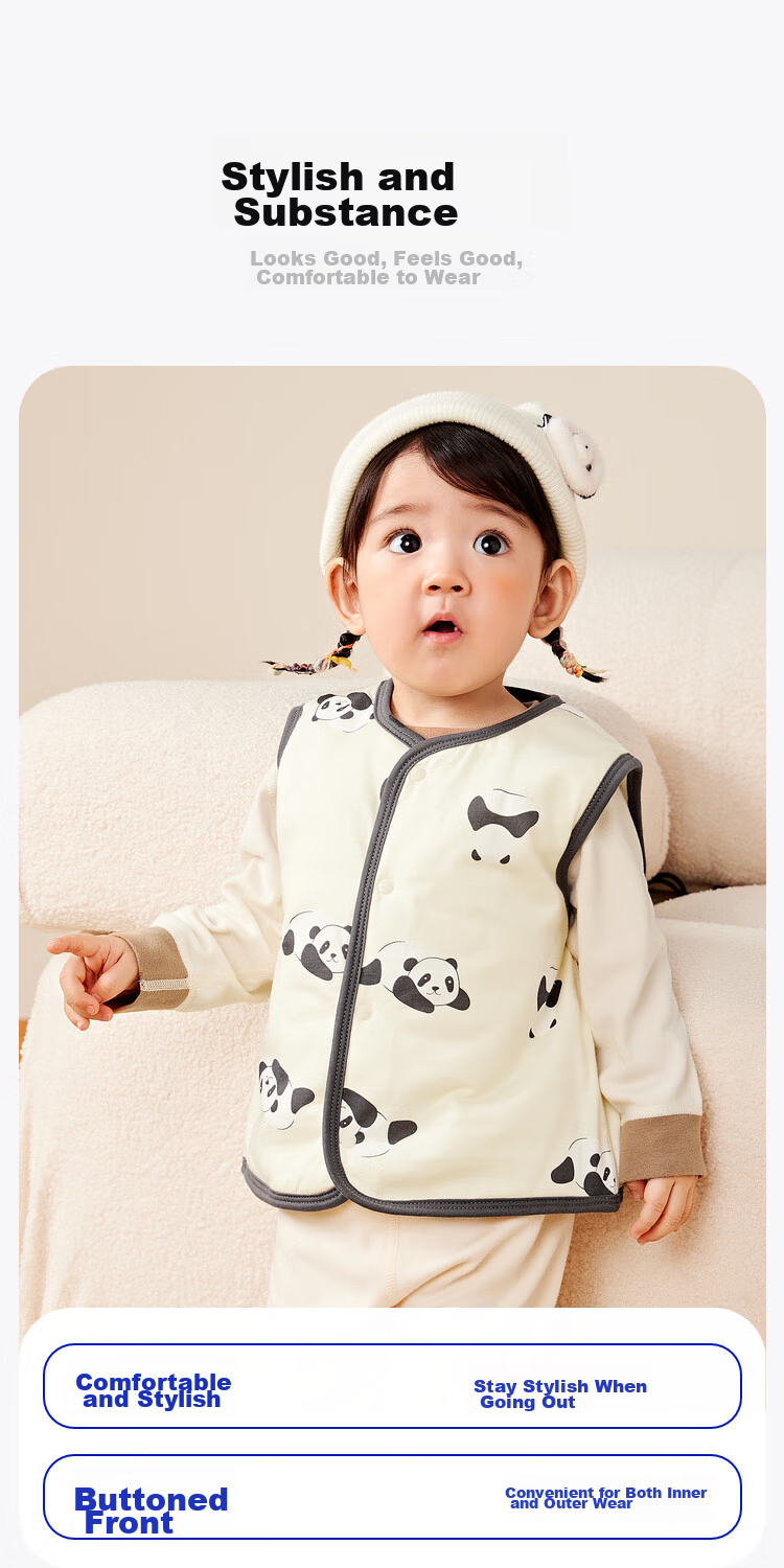 Minibala Padded Baby Warm Vest Unisex Infant Skin-friendly Printed Homewear Autumn Winter 1