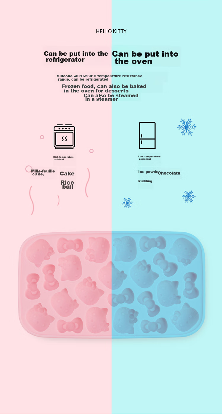 Xuechu Ice Cube Mold, HELLOKITTY Cartoon Silicone Ice Maker, with Lid, Food Storage Container, Ice Cream Mold 7
