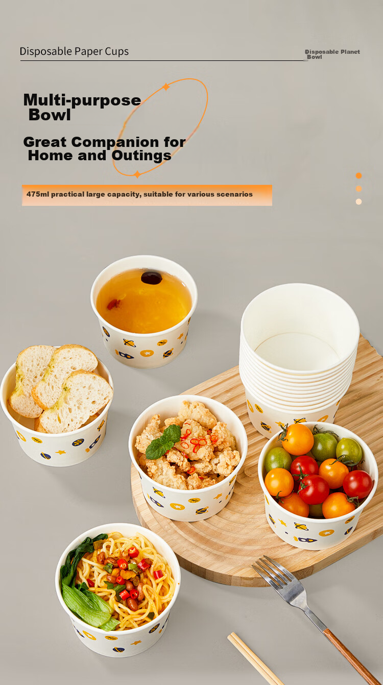SHUANG YU Disposable Bowls, Thick Paper Bowls, 475ml*40 Pieces, Food-Grade Lunch Boxes, Picnic Boxes, Soup Bowls, Takeout Boxes 9