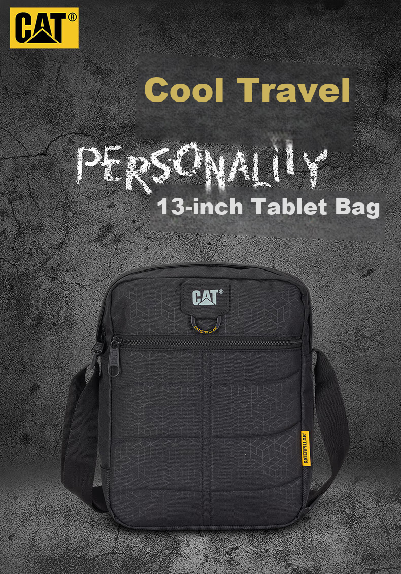 CAT Crossbody Bag, Casual Shoulder Bag, 13-Inch IPad Bag, Simple Classic Medium-Sized Messenger Bag, Men's And Women's Dark Pattern Black, 84058 2