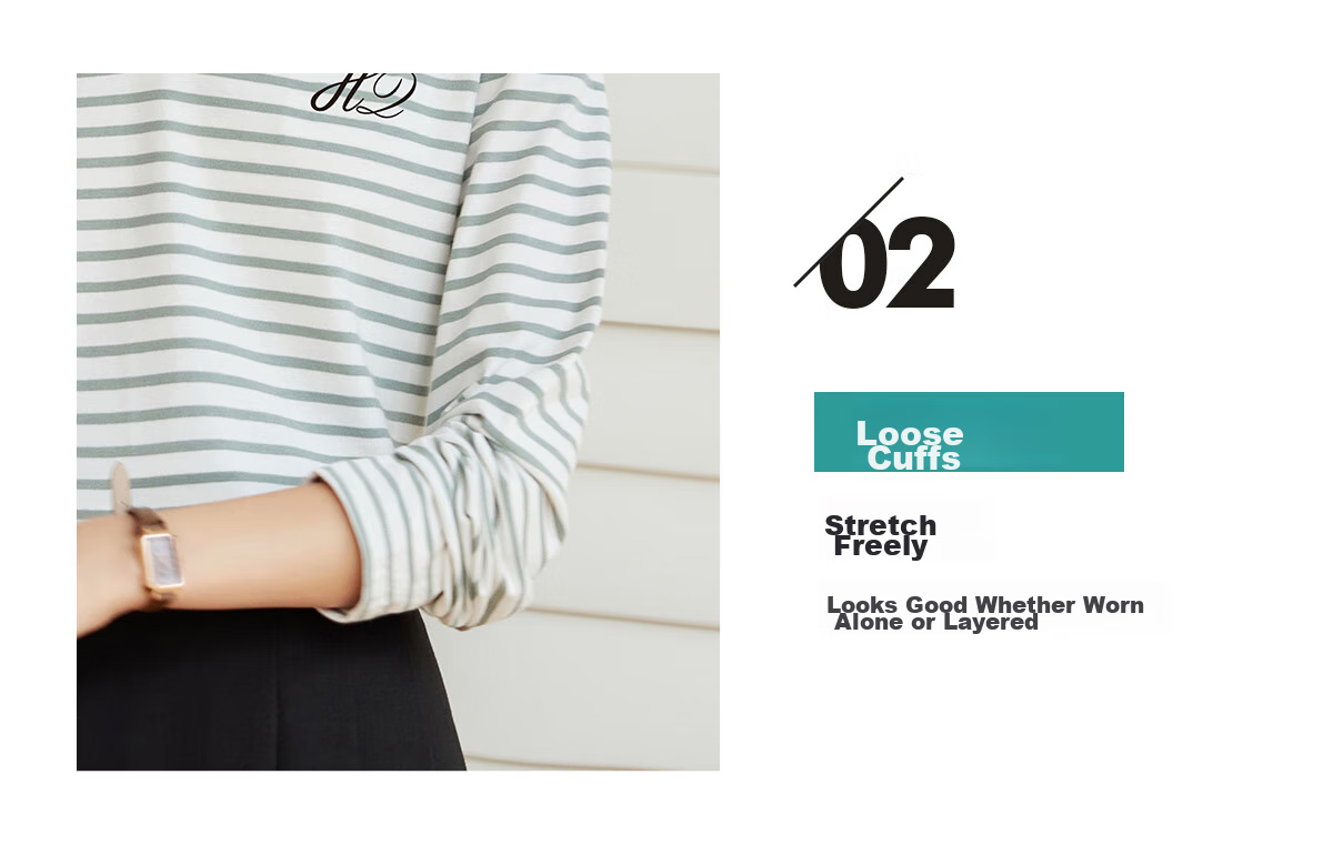 Halo Queen Long-Sleeve T-Shirt for Women, Spring And Autumn Round Neck, Heart Embroidery Striped Base Shirt, Casual Fashion Top, New Product H143T2005 20