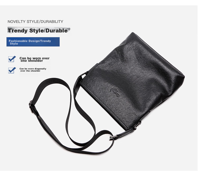 CROCODILE Top-Grain Leather Napa Texture Men's Business Vertical Shoulder Bag Crossbody Bag XT208 Black, Gift for Boyfriend 10