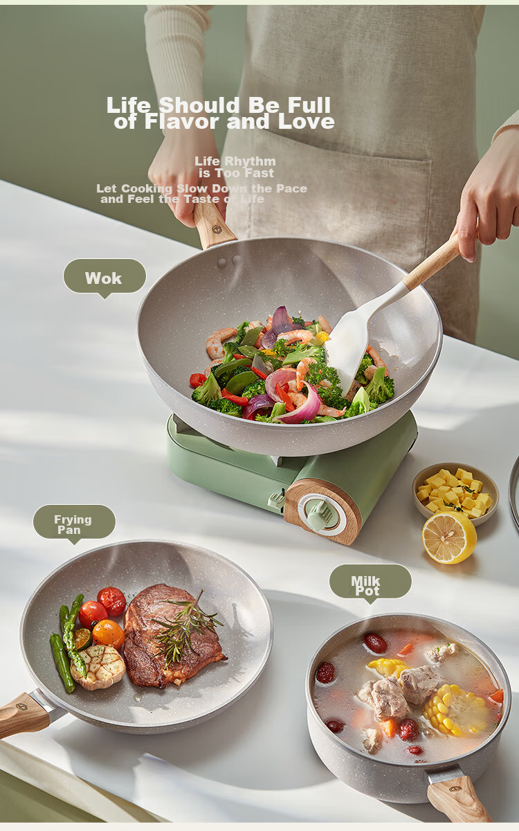 JD Original Cookware Set in Maifanshi Color: Frying Pan, Milk Pan, Wok, Compatible with Induction Cooker And Gas Stove 5