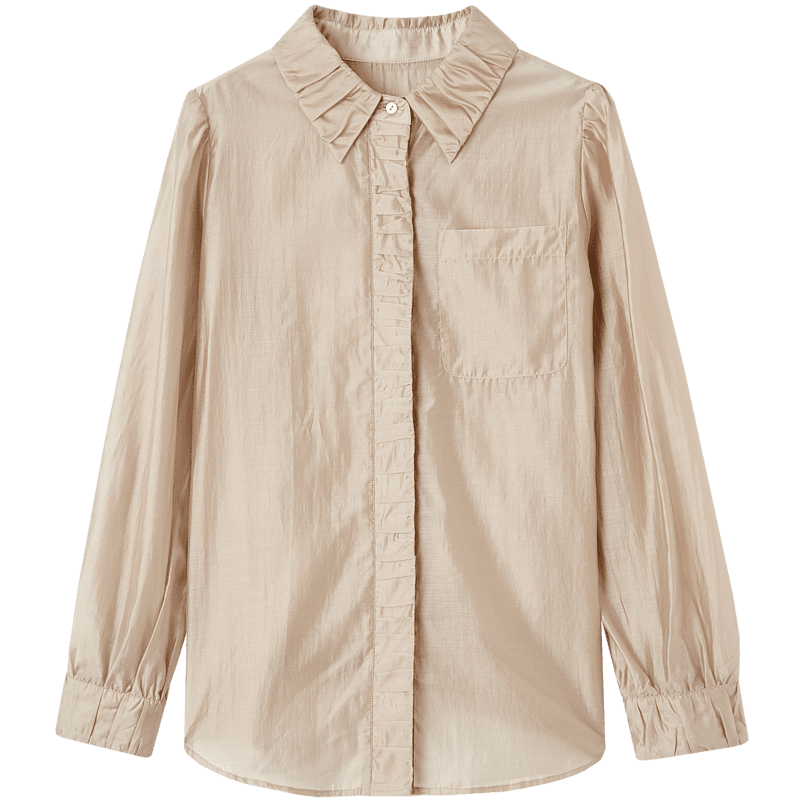 Dme [Smooth And Silky] Spring And Autumn Commute Light Luxury Tencel Shirt, Lapel Design, Pleated Long-Sleeve Blouse, Women's Top