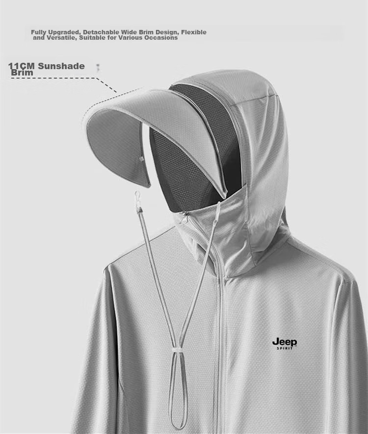 JEEP SPIRIT Men's Sun Protection Jacket, Summer Hooded Lightweight Casual Coat, Skin-Friendly Fishing Wear, Light Gray Men's Style, XL 5