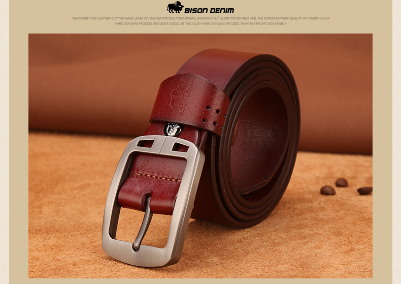 American Bison Men's Genuine Leather Belt Casual Vintage Cowhide Pin Buckle Waistband Birthday Gift for Boyfriend 17