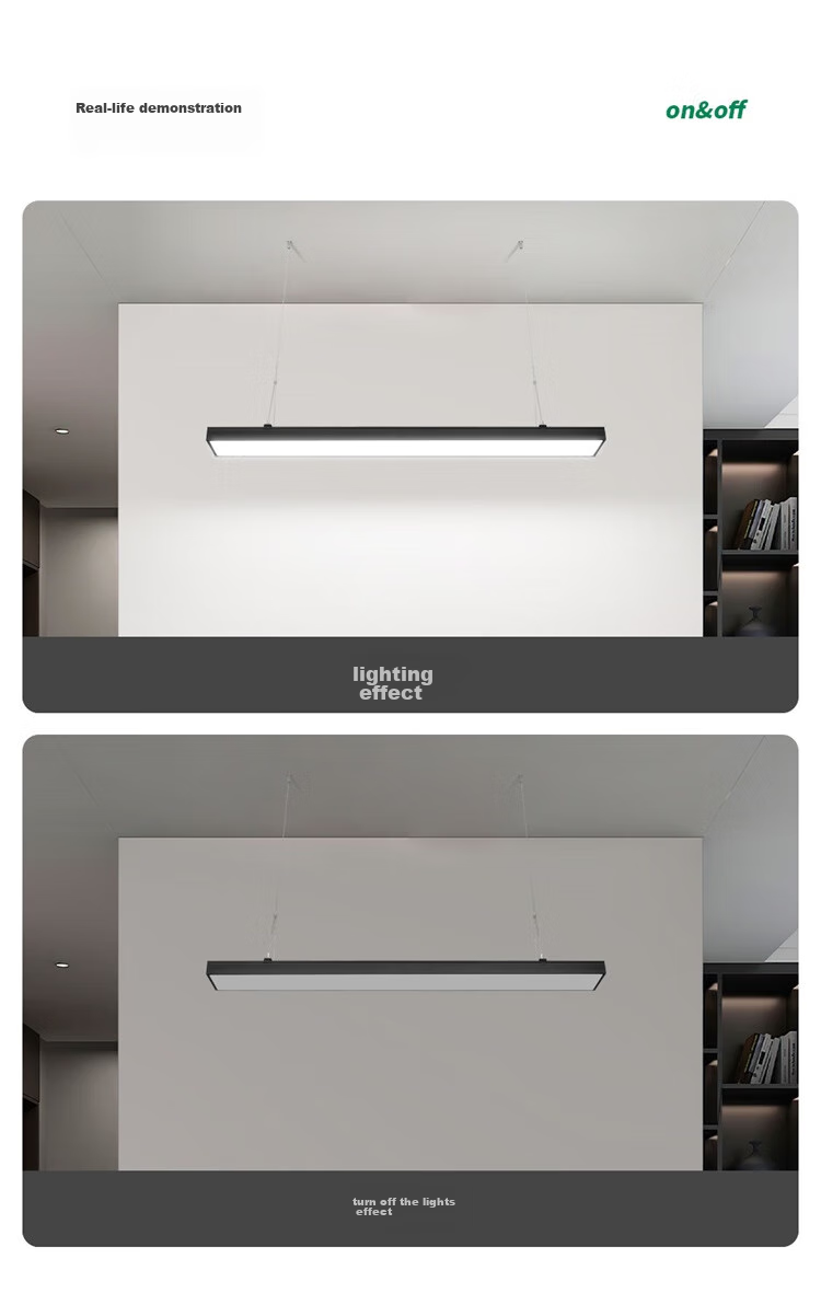 NVC LED Pendant Light for Office, Mall, Shop, Minimalist Long Strip Light, Iron Art Lamp Body, Black Frame Spotlight, 50W Cool White 14