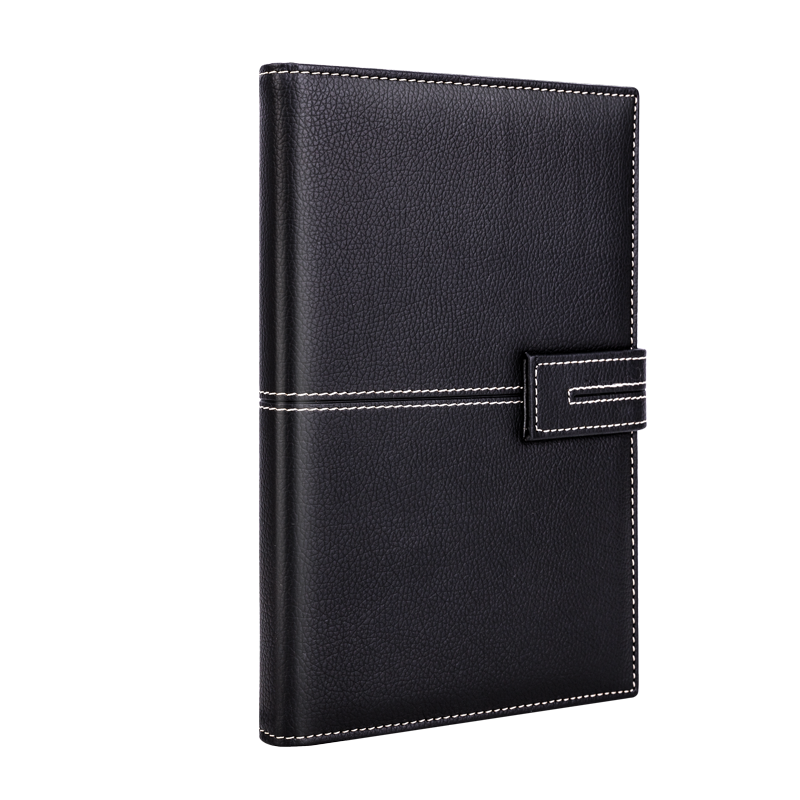 Deli 25K 120-Sheet Litchi Pattern Magnetic Clasp Leather Cover Notebook, Business Journal Diary Work Notebook, Black 3343