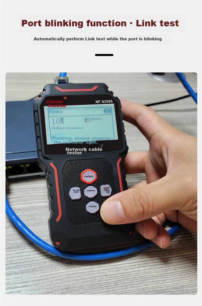 Jingmingshu NF-8209S Kit Cable Tester, Length Meter, Wire Tracker, Port Flasher, Crimping Test 8