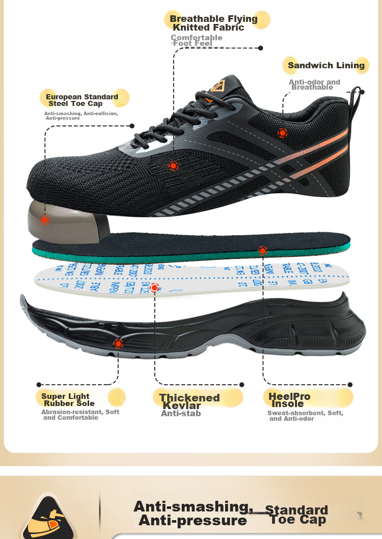 Dinggu Safety Shoes for Men, Lightweight Steel Toe Cap, Anti-Smashing, Puncture-Resistant, Wear-Resistant, All-Season Safety Work Site Shoes 922B41 3
