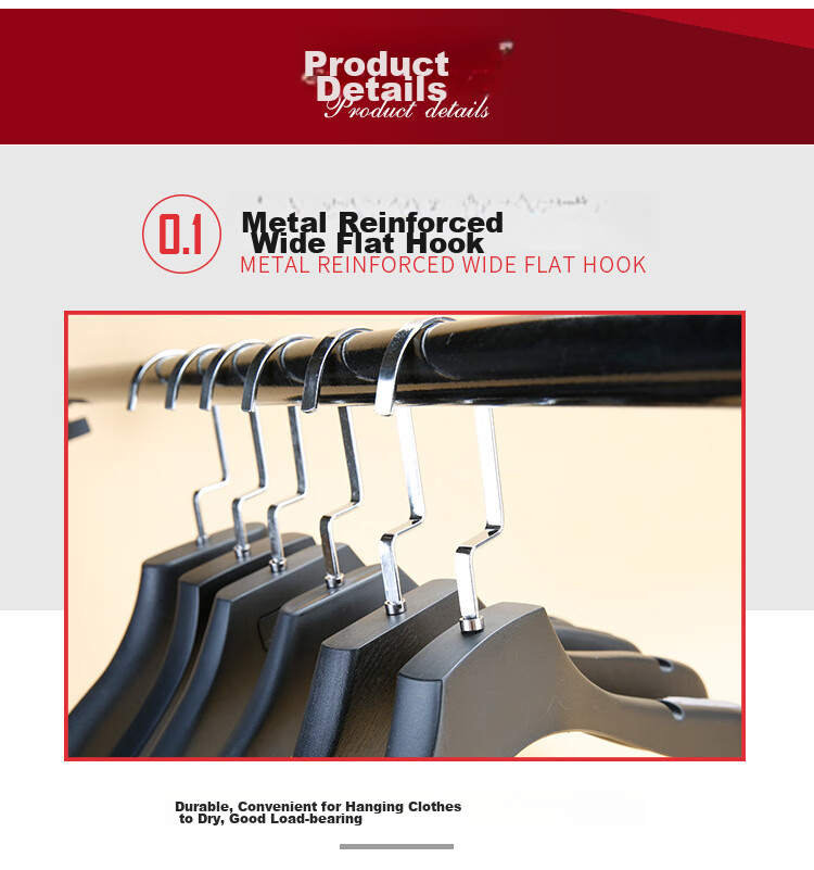 MENGTING Hangers, Seamless Clothes Hangers, Plastic Wide Shoulder, Thickened Non-Slip, No Bulging, Coat Hangers, Black, 10 Pieces 3