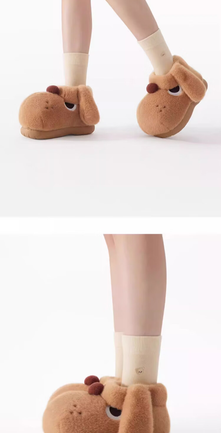 Chikoku Cute Puppy Cotton Shoes for Women, Autumn And Winter Home Non-Slip Cotton Slippers, Heel-Wrapped Warm Couple Plush Cotton Boots for Me 9