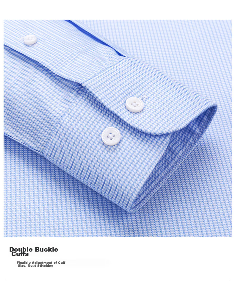 FIRS [200 Thread Count DP Wrinkle-Free] Men's Long Sleeve Shirt, Pure Cotton High-End Business Houndstooth Shirt, Blue, Size 38 17