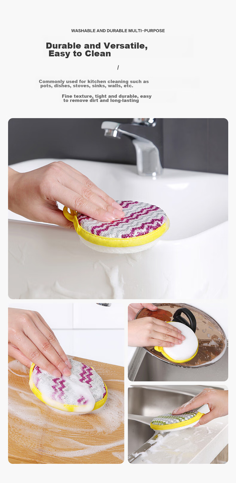 Zimeihua Dishwashing Sponge, Colored Striped Golden Thread Scouring Pad, 4-Pack Dishwashing Cloth Sponge, Oil-Removing Cloth 8