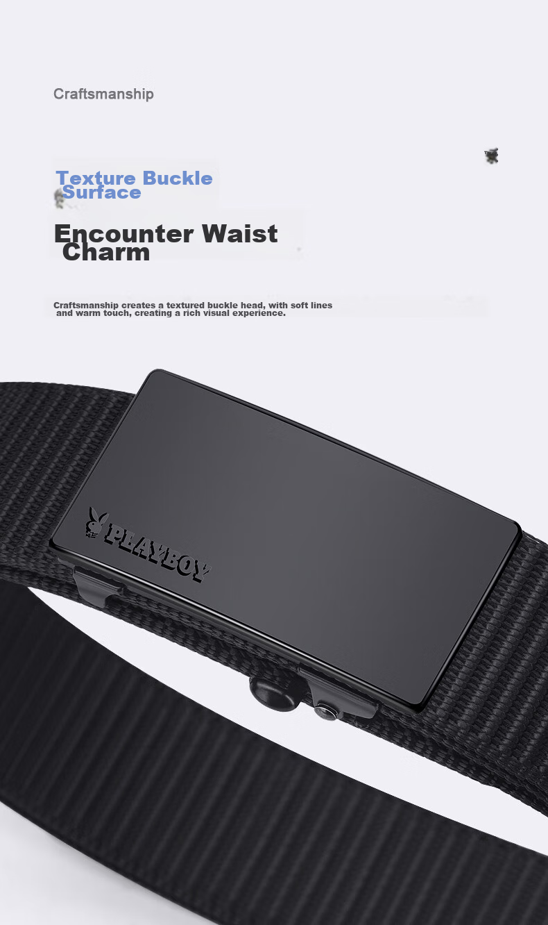 PLAYBOY Men's Belt, Toothless Automatic Buckle Woven Leather Belt, Canvas No-Drill Casual Trouser Belt, Middle-Aged Birthday Gift 2
