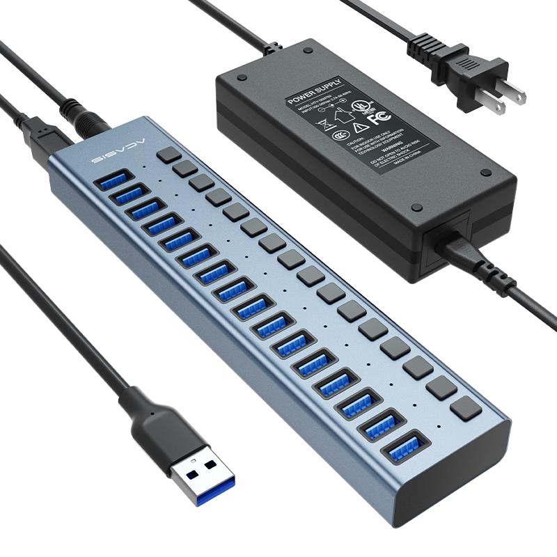 Acasis USB3.1 Hub with 16 Ports, Independent Control Switch, Expansion Adapter Compatible with Apple Mac Laptops HS-716M 10Gbps