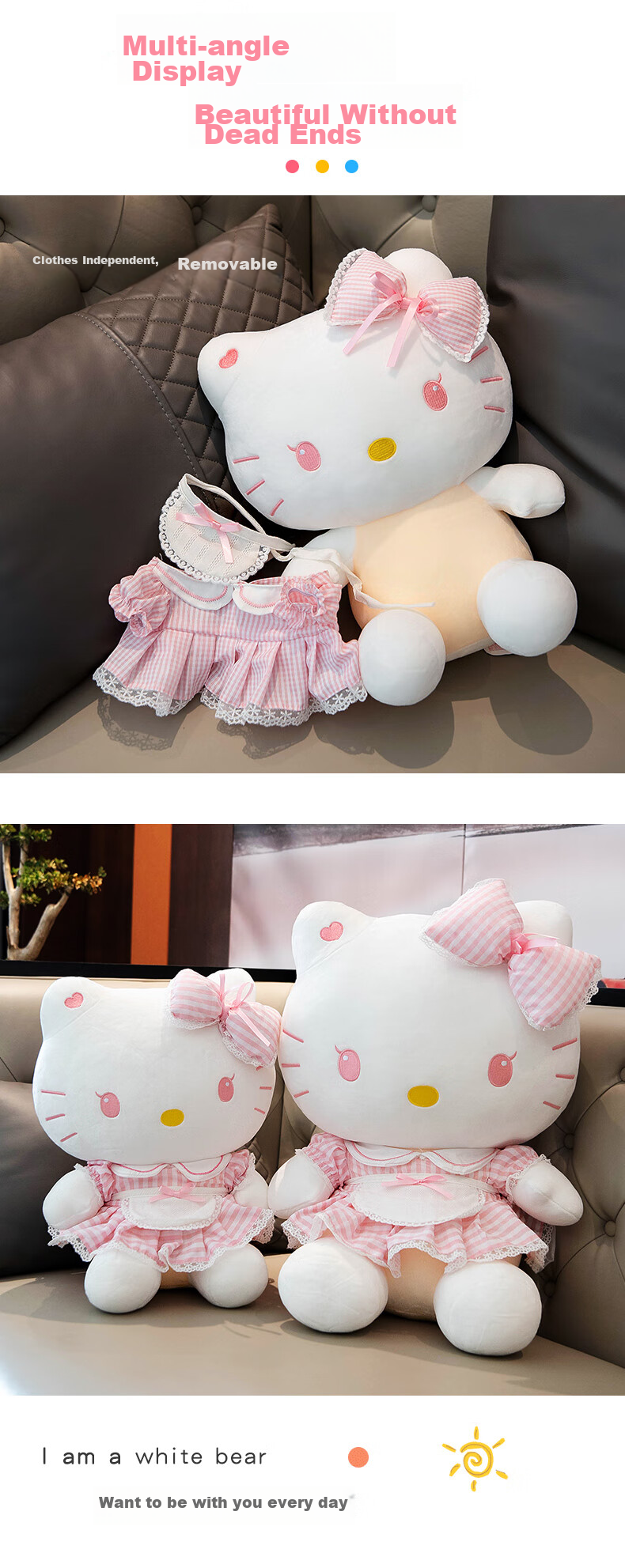 Hello Kitty Sanrio Plush Toy Doll Stuffed Animal Pillow Decoration Birthday Gift for Girls, Cat Cat Figurine 9