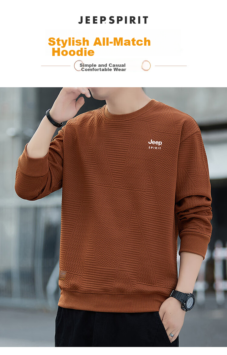 JEEP SPIRIT Men's Waffle Knit Sweatshirt, Long-Sleeve T-Shirt for Autumn, Casual Loose-Fitting Men's Clothing, Trendy Top 1