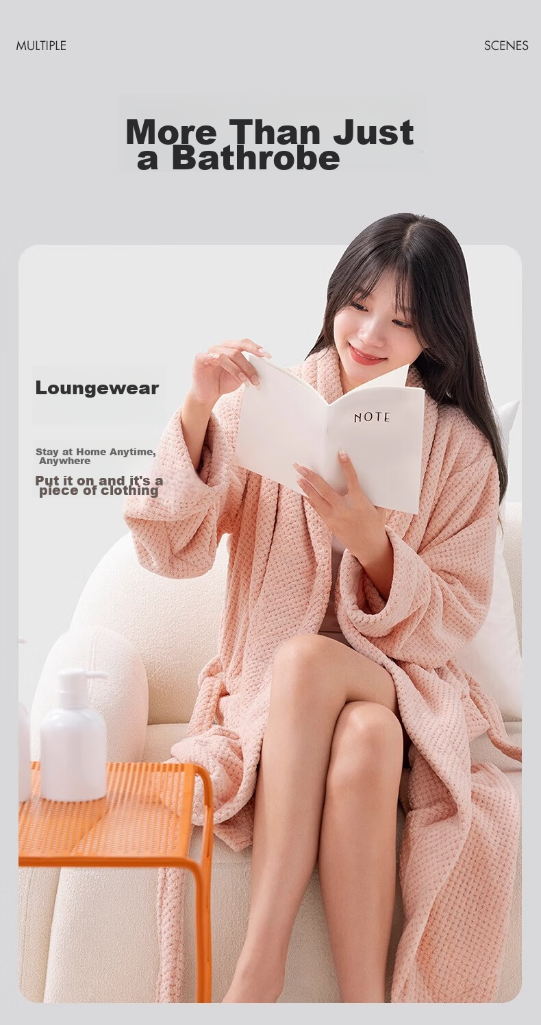 Grace Pineapple Pattern Home Bathrobe, Absorbent Soft Breathable Unisex Couple Pajamas High-End Women's Bathrobe Pink 11