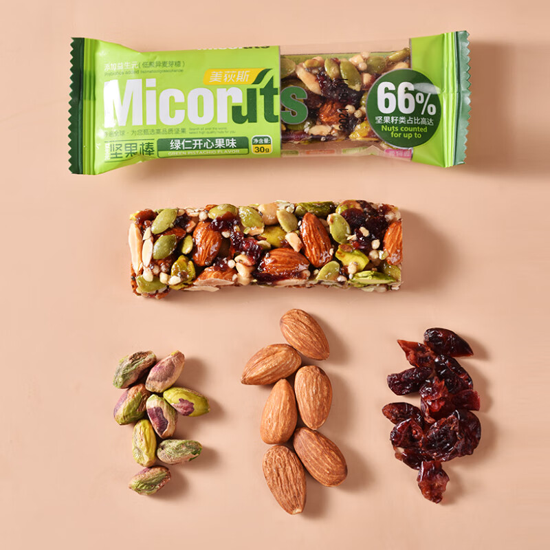 美荻斯益生元每日坚果能量棒儿童代餐休闲零食开心果坚果棒360g(12条）