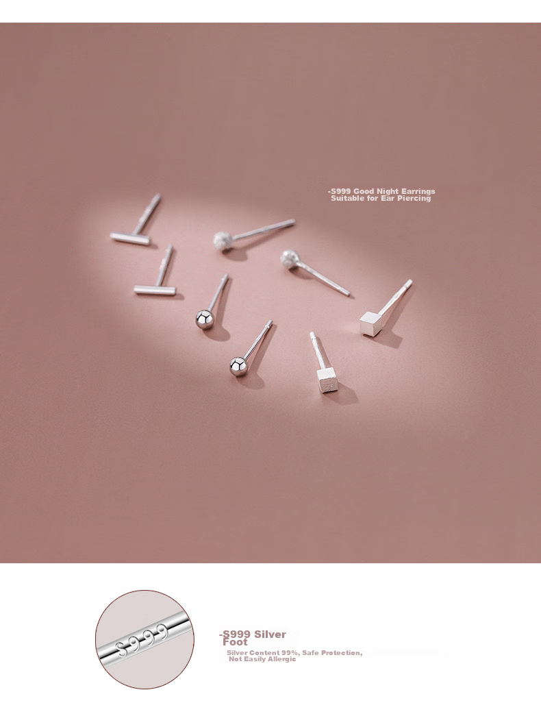 Dijing 999 Sterling Silver Stud Earrings for Women, Ear Hole Jewelry Gift Box, One Week Earrings, Ear Bone Studs, Simple And Elegant Set Box Earrings 4