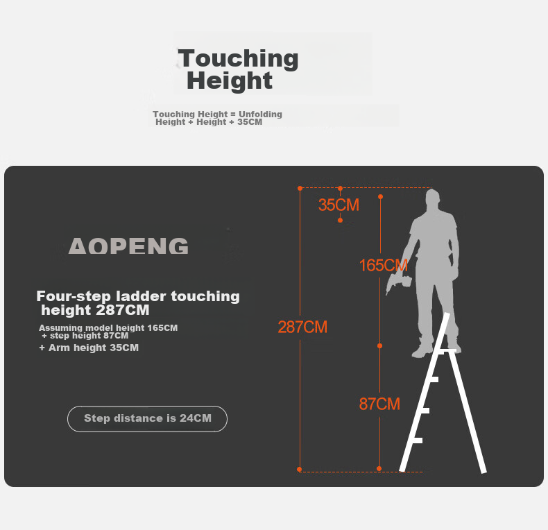 AOPENG Folding Ladder for Home Use, Four Steps Thickened Carbon Steel Wide Tread A-Frame Ladder Engineering Single-Sided Handrail Ladder 1264ST 19