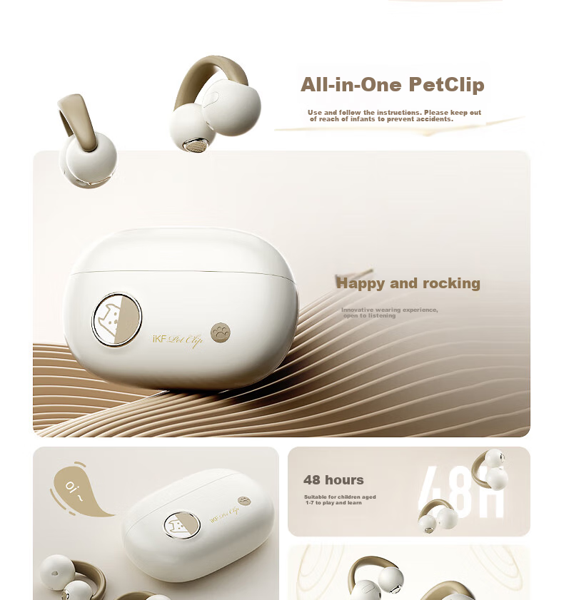 IKF PetClip True Wireless Bluetooth Headphones, Open-Ear Clip-On Bone Conduction Wireless Earphones, HiFi Sound Quality, Long Battery Life, Suitable for Sports And Students, Compatible with Phones, Khaki 5