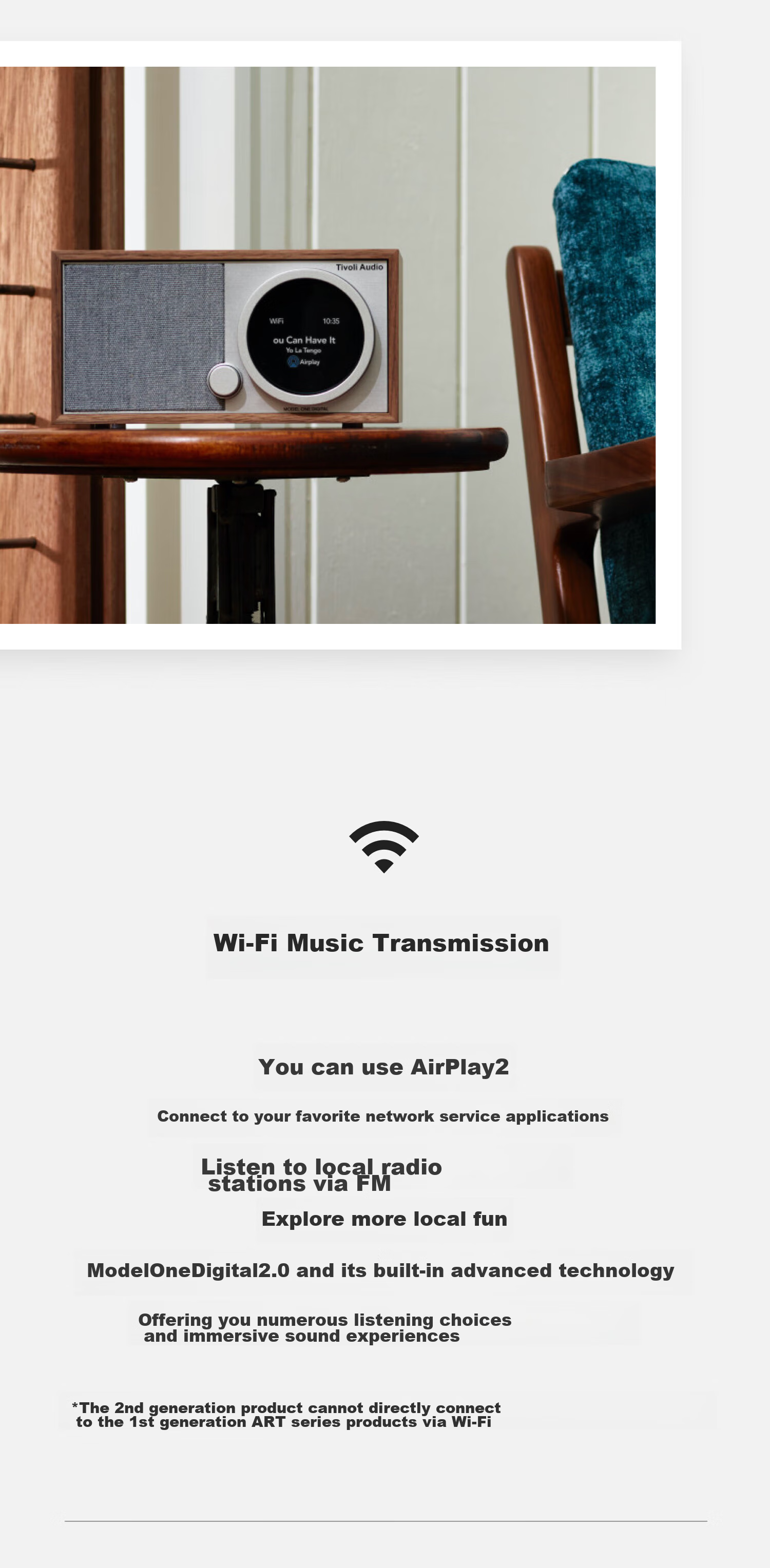 Tivoli Audio M1D2 Stylish Wooden Retro Home Speaker, WiFi Speaker, Bluetooth Speaker, Home Theater Sound System, Birthday Gift 2