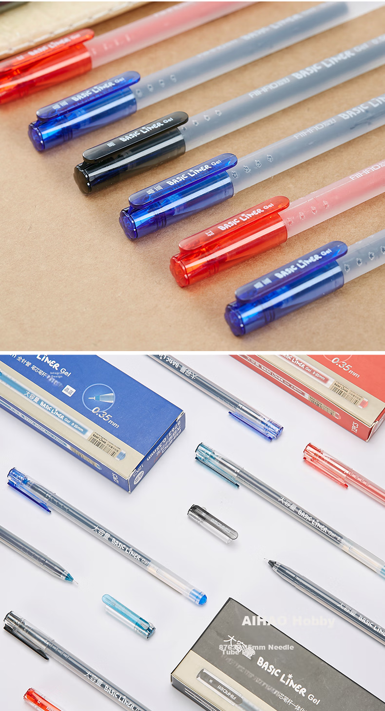 AIHAO 0.35MM Red Full Needle Tube High Capacity Gel Pen Office Signature Disposable Water-Based Carbon Gel Pen 8763 11