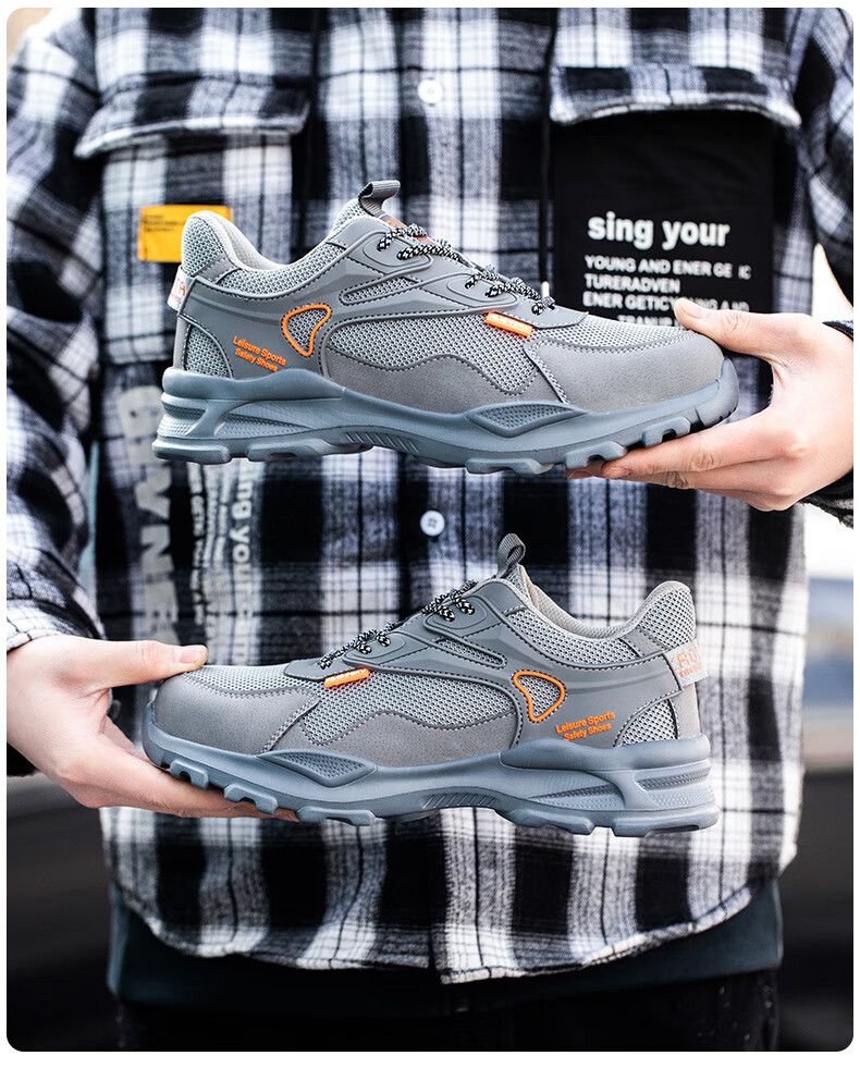 Pinzhide Men's Labor Protection Shoes Metal-Free Plastic Steel Toe Anti-Smash Anti-Puncture Safety Shoes Electrician Insulated 6KV Breathable Non-Slip Work Shoes Gray Size 42 11