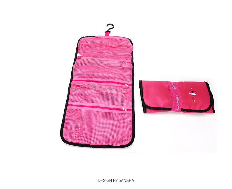 Sansha Dance Shoe Storage Bag, Makeup Bag Toiletry Bag, Portable Large Capacity Hanging Foldable Bag, Peach Pink Color 6