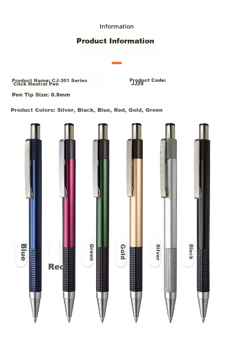ZEBRA CJ-301 Series Retractable Gel Pen, 0.5mm Bullet Tip Signing Pen, Metal Feel Business Pen for Office Use, Black Pen (Compatible with JK-0.5 Refill), JJ29-ZA, Black Barrel with Black Ink 8