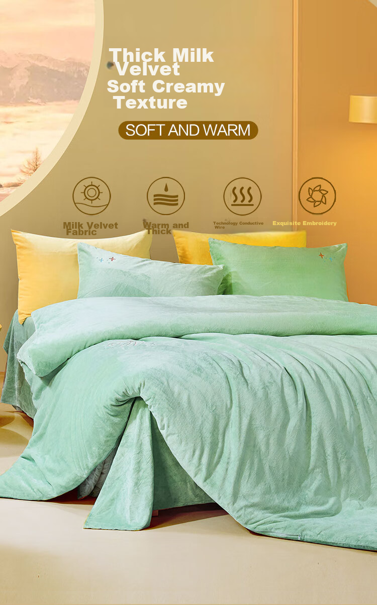 Fuanna Milk Velvet 4-Piece Bedding Set Winter Anti-Static Flannel Sheet and Duvet Cover Single/Double 203x229cm 4