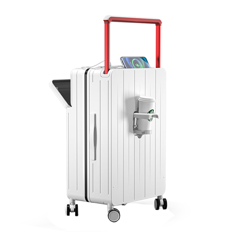 DTA Luggage Suitcase with Front Opening, Multi-Functional Wide Handle Travel Case for Women And Men, Password Lock, White, 26 Inches