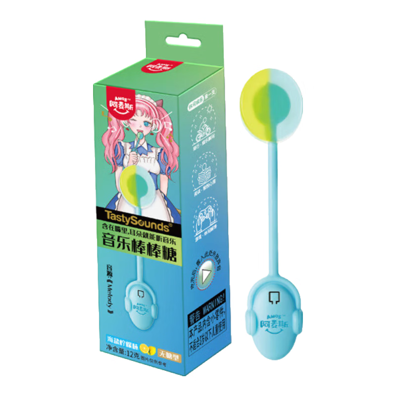 阿麦斯（amos） 音乐棒棒糖 12g/支 儿童礼物 海盐柠檬味无糖糖果 休闲零食 喜糖