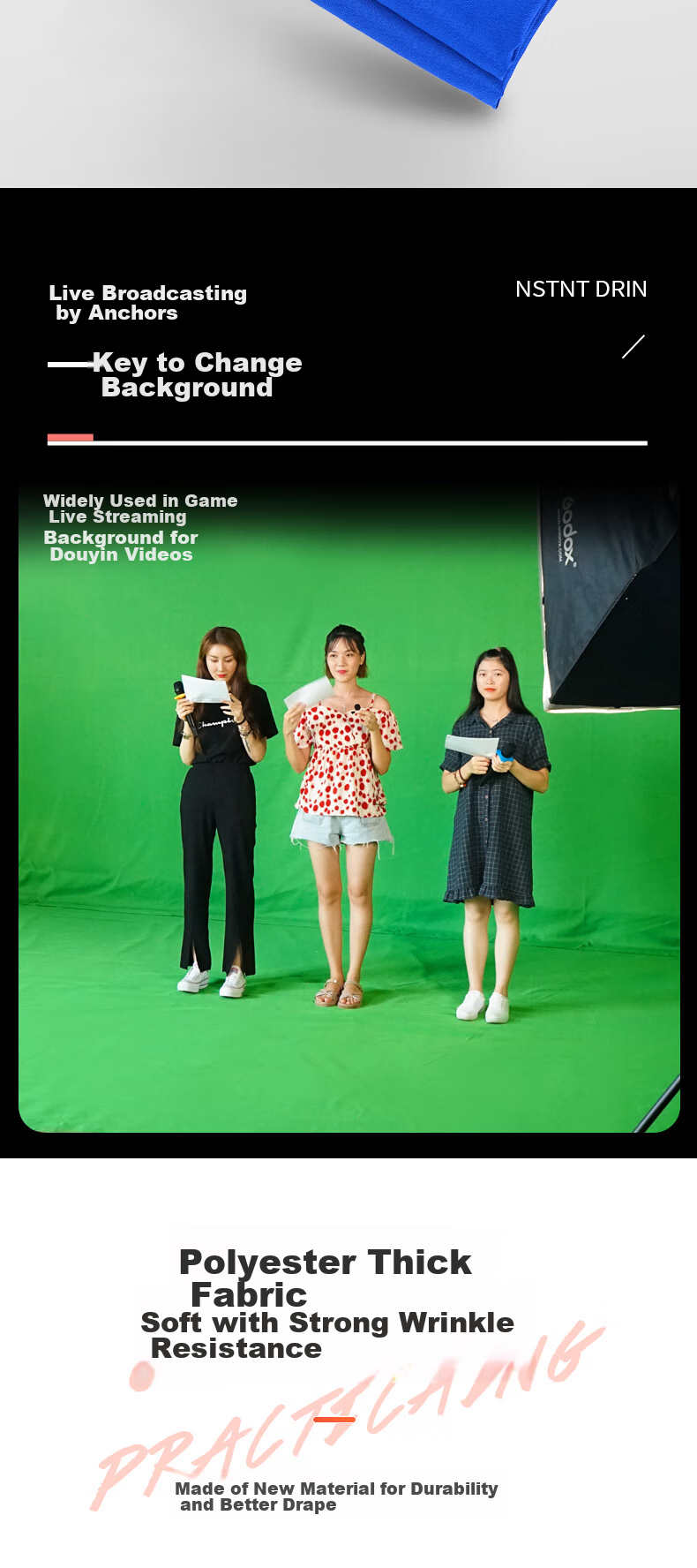 AMBITFUL Thickened 2*3 Meter Live Streaming Green Screen Chroma Key Cloth Photography Backdrop Green Cloth Background for ID Photos Shooting Solid Color Background Stand Green Cloth 6