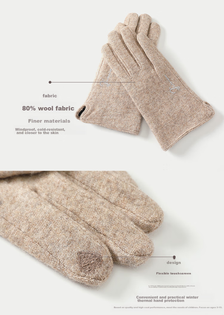 JIUMU Wool Thermal Gloves for Women, Winter Thickened Fleece-Lined Windproof Cold-Resistant Touchscreen Compatible Gloves 5